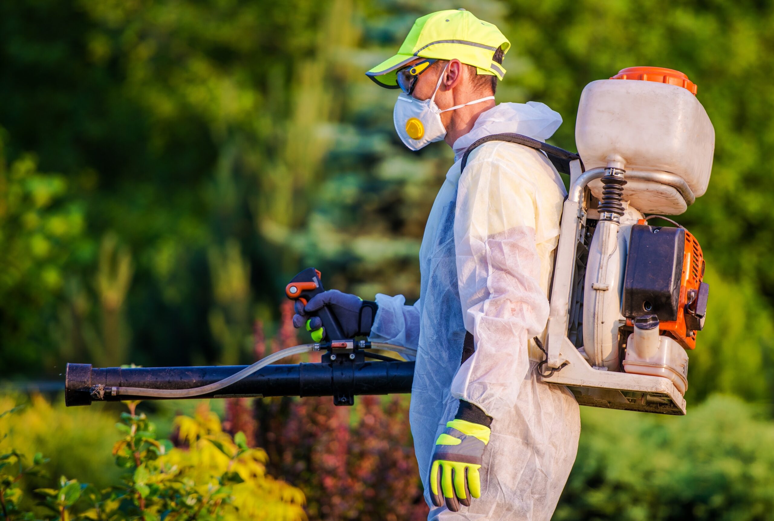 Worker in protective gear.