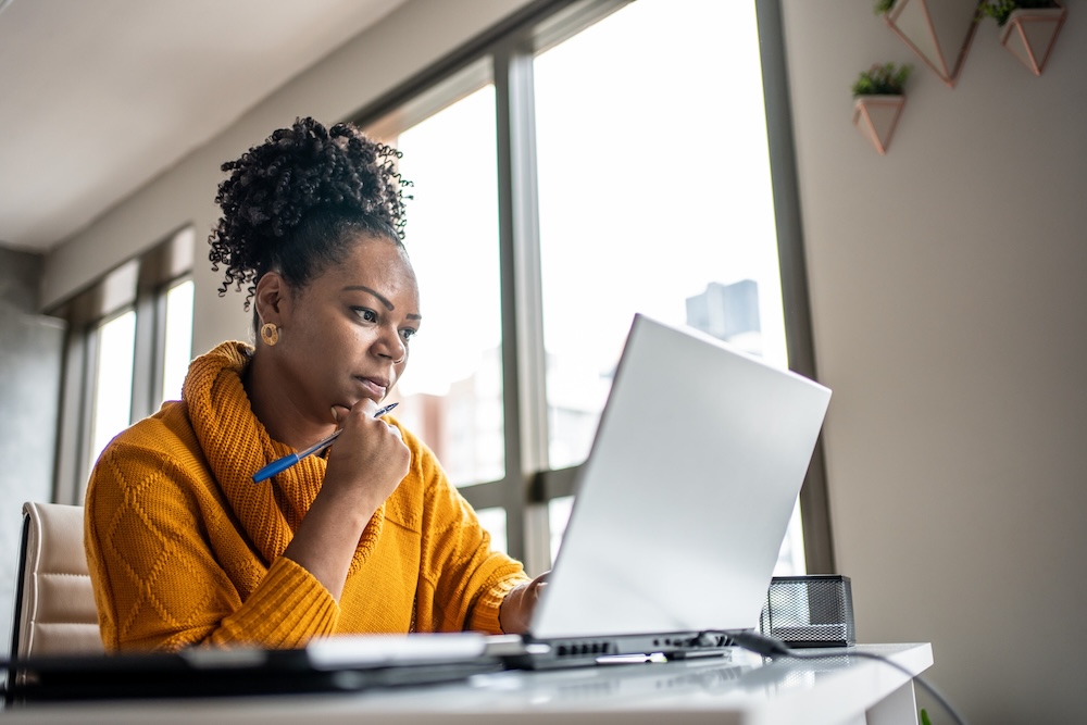 Business owner reviewing information about their financial health