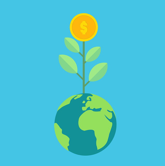 Cartoon image of Earth with a plant coming out of it. 