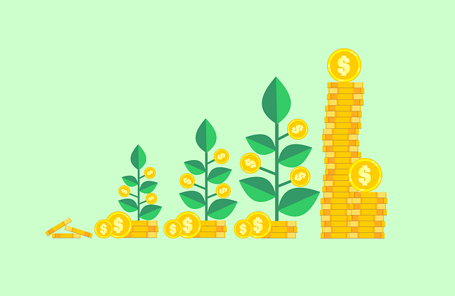 Cartoon image of plants and coins. 