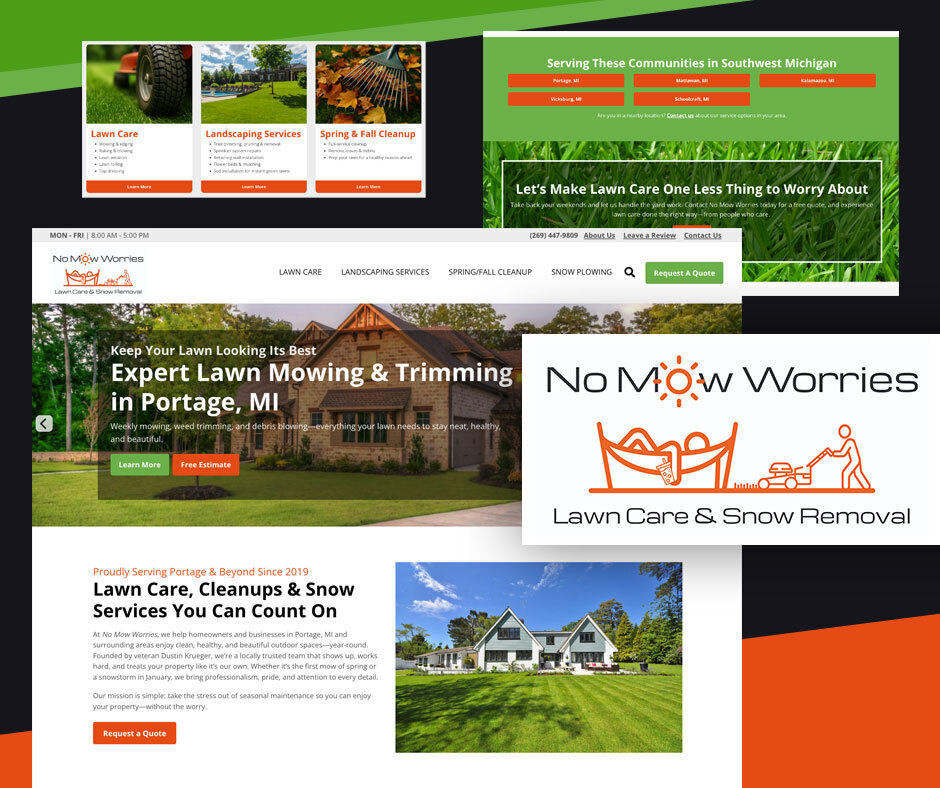 Thumbnails of the No Mo Worries website