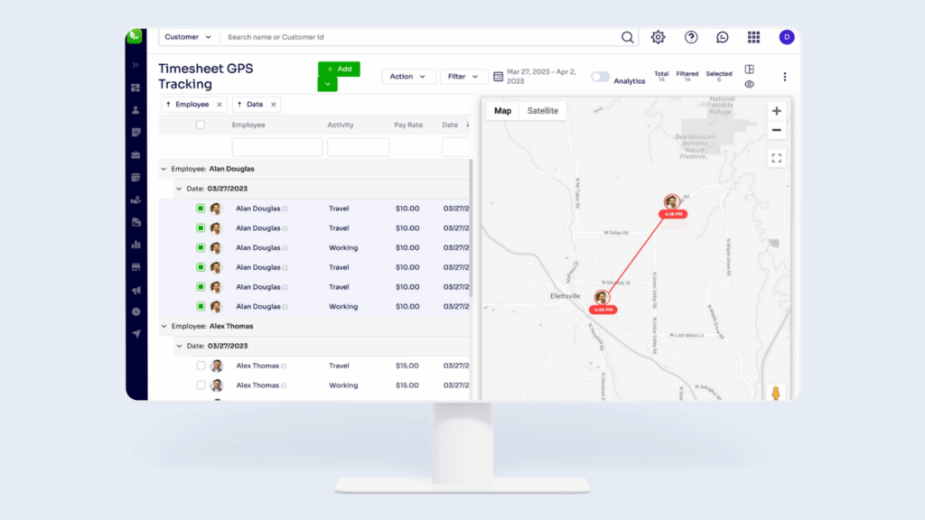 Screenshot of Arborgold Timesheet GPS Tracking