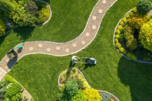 View from sky of newly landscaped lawn
