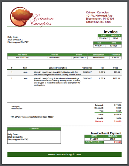 lawn care invoice sample