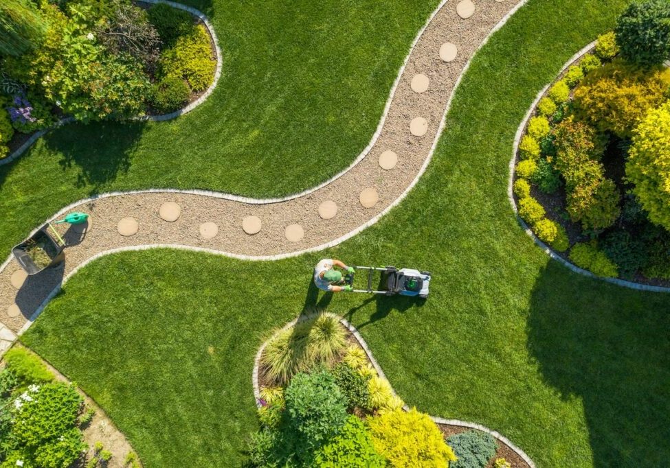 View from sky of newly landscaped lawn